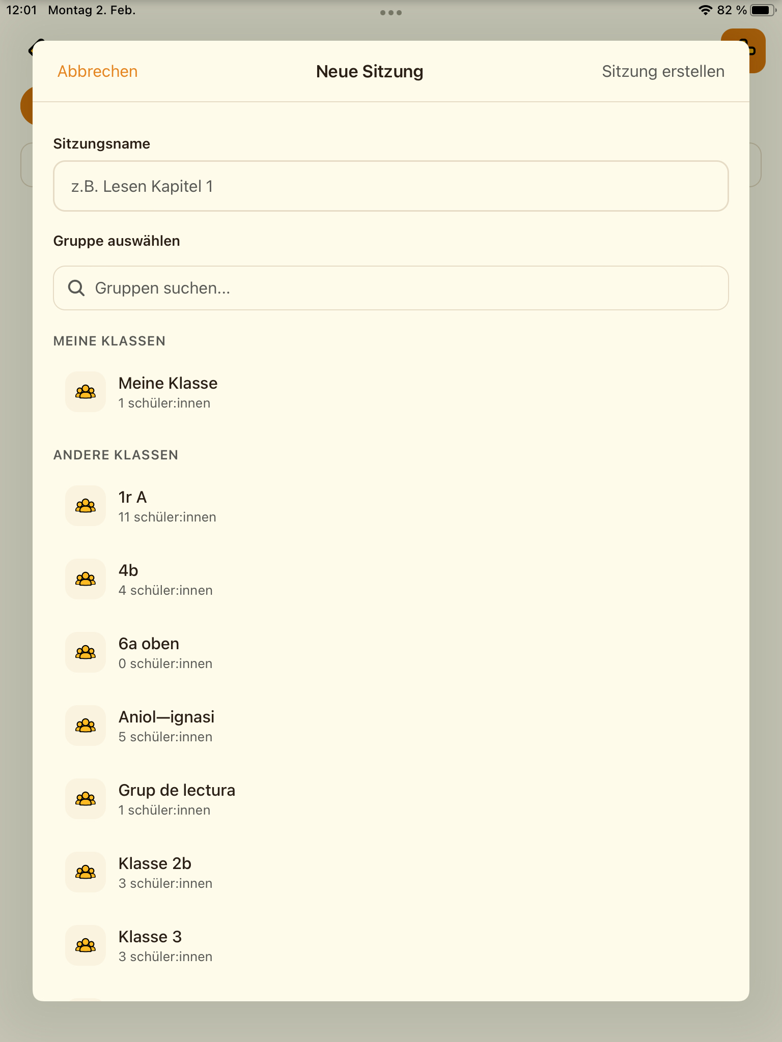 Neue Sitzung erstellen
