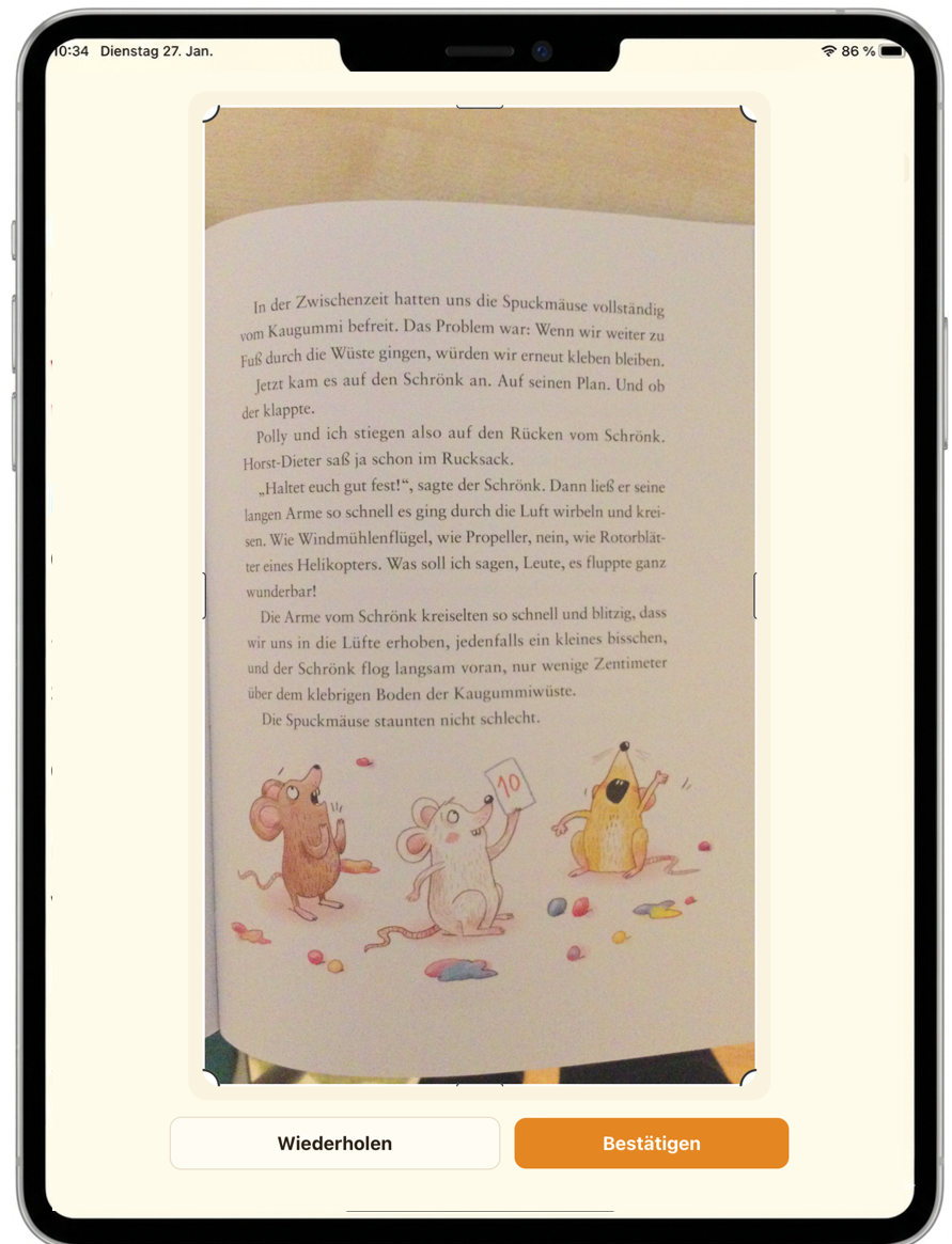 Seite mit der Kamera scannen